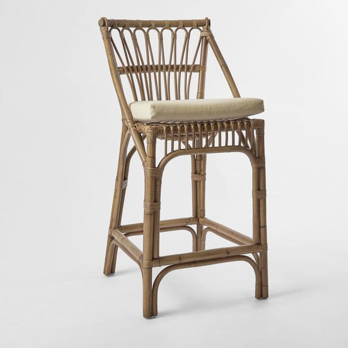 Cayman Hamptons Bar Stool Cream Cushion & Footrest Off White - OWEJ0009C