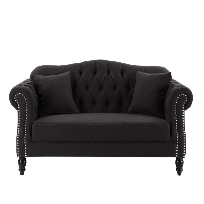 Vaucluse Buttoned Tuffed 2 Seat Sofa Charcoal With Studs Grey - OWFL0246CH-2