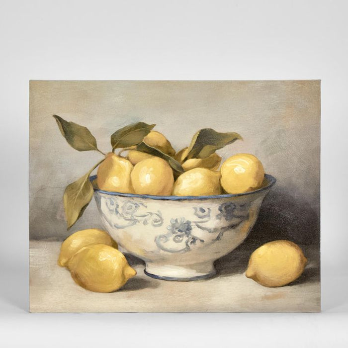 Lemons In Blue Bowl Wall Art Multi Colour - PPWALL4064