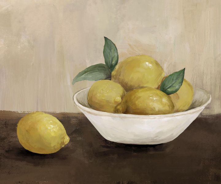 Bowl With Lemons Acrylic Painting Wall Art Multi Colour - PPWALL4083