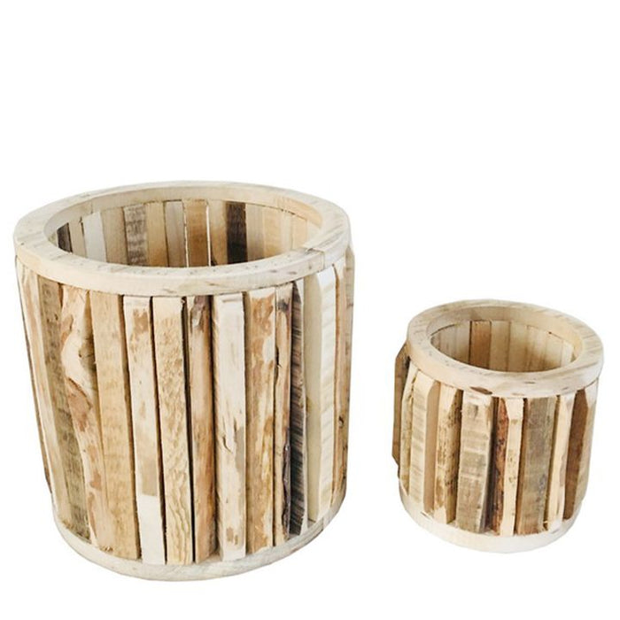 Round Wood Pot Set of 2 Natural - DA10834