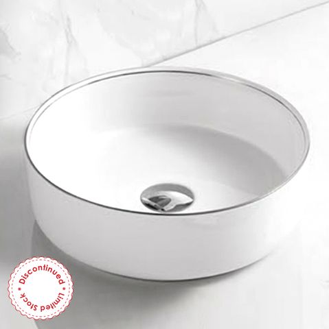 Radius Ceramic Round Above Counter Basin Gloss White / Silver Rim - IS4088SR