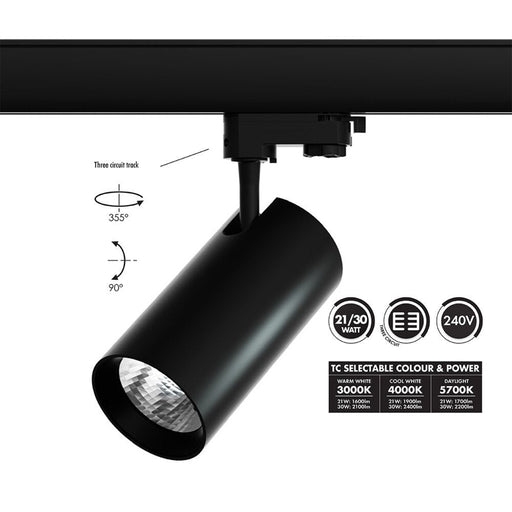 Buy Three Circuit Track Heads Australia Unitrek Three Circuit Track Head W90mm Black Polyamide 3CCT - STR3/9017/30TC/DP/BK
