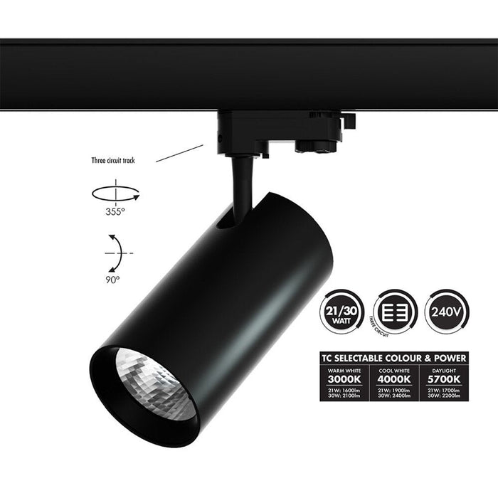Buy Three Circuit Track Heads Australia Unitrek Three Circuit Track Head W90mm Black Polyamide 3CCT - STR3/9017/30TC/DP/BK