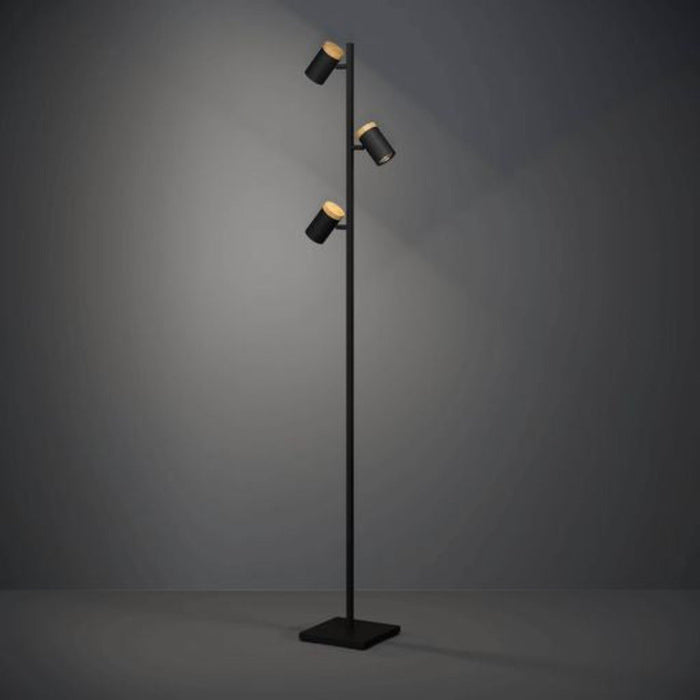 Buy Floor Lamps Australia Cartagena Floor Lamp 3 Lights Black Steel Brown Wood 4000K - 390071N