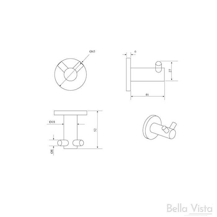LVB Mica Double Robe Hook Living Brass - 1153-D-P-LVB
