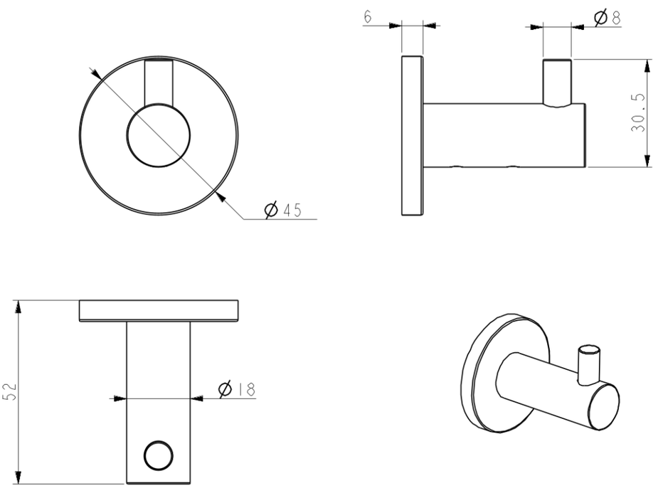 Mica Robe Hook Chrome - 1153-S-P