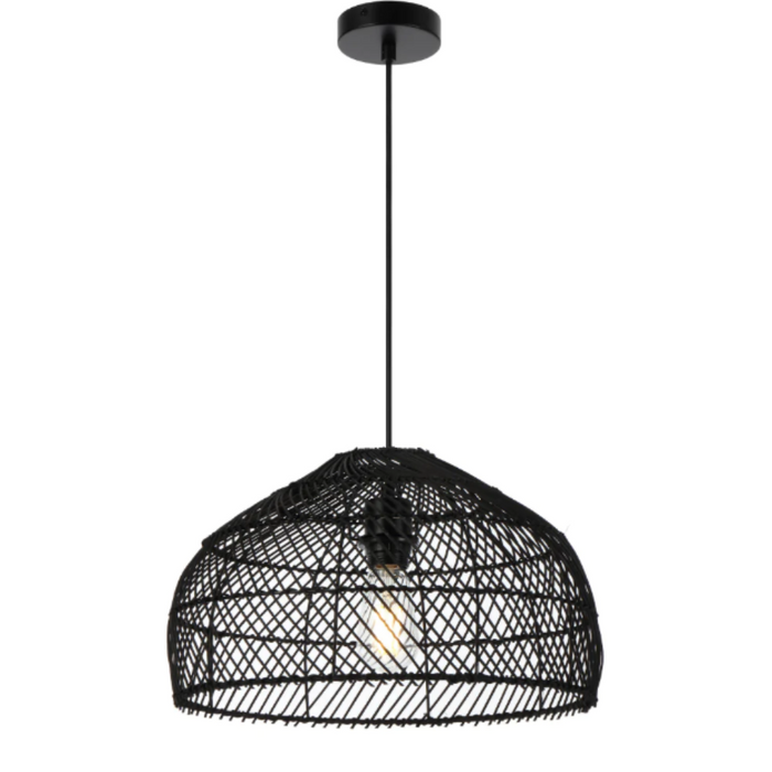 Buy Pendant Lights Australia Frya Pendant Light W400mm Matt Black Iron / Rattan - FRYA PE40-BK