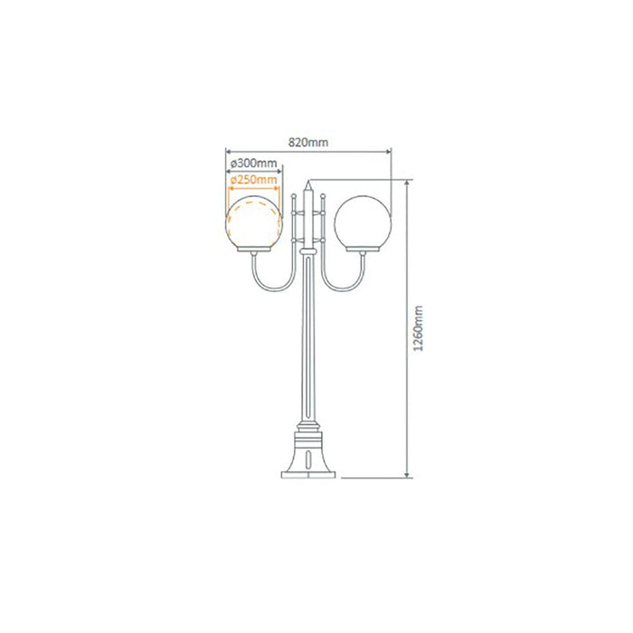 Buy Post Lights Australia Lisbon Post 2 Lights Up Bracket H1260mm W250mm Black Aluminium - 15687