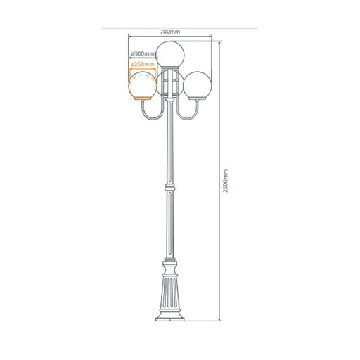 Buy Post Lights Australia Lisbon Post 4 Lights Up Bracket H2500mm W250mm Black Aluminium - 15771
