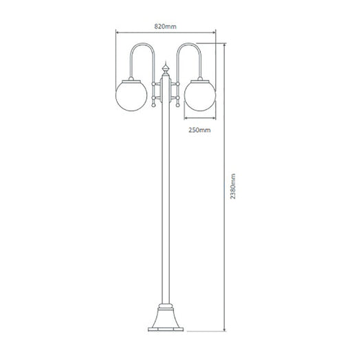 Buy Post Lights Australia Lisbon Post 2 Lights Down Bracket H2380mm W820mm Black Aluminium - 15789