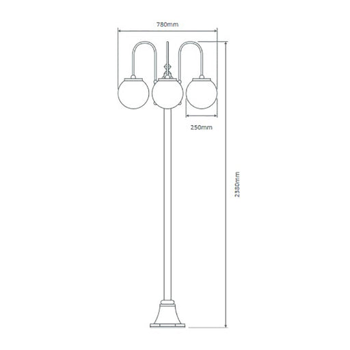 Buy Post Lights Australia Lisbon Post 3 Lights Down Bracket H2380mm W780mm Burgundy Aluminium - 15796