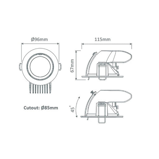 Buy Recessed Downlights Australia Scoop Round Recessed Tilt Downlight 25W Black Aluminium 5000K - 20456