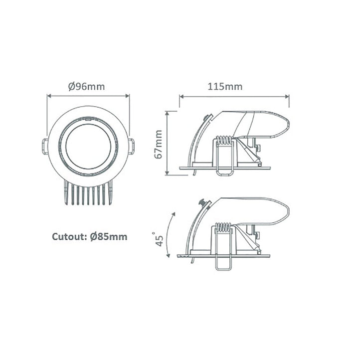 Buy Recessed Downlights Australia Scoop Round Recessed Tilt Downlight 25W Black Aluminium 5000K - 20456