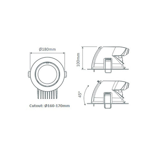 Buy Recessed Downlights Australia Scoop Round Recessed Downlight 25W White Aluminium 5000K - 20575