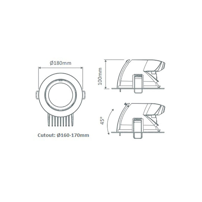 Buy Recessed Downlights Australia Scoop Round Recessed Downlight 25W White Aluminium 5000K - 20575