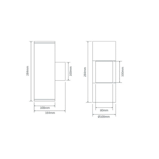Buy Up / Down Wall Lights Australia Piper Square Up & Down Wall 2 Lights Black Aluminium 5000K - 49229