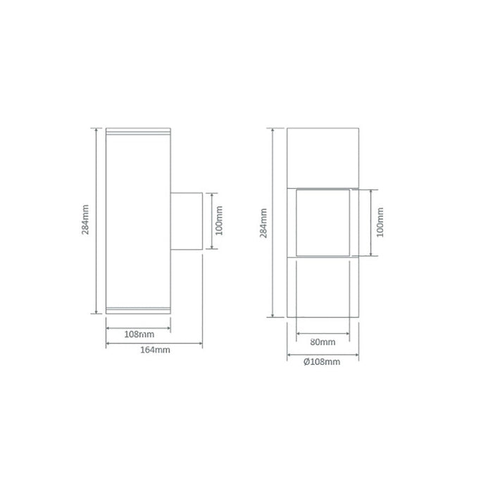 Buy Up / Down Wall Lights Australia Piper Square Up & Down Wall 2 Lights Black Aluminium - 49226
