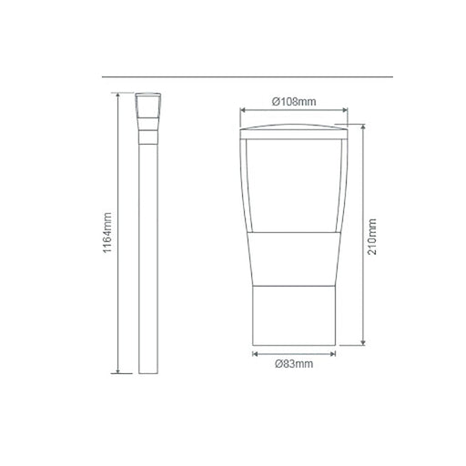 Buy Bollard Lights Australia BL-200 Bollard Light H1164mm Black Aluminium - 10735