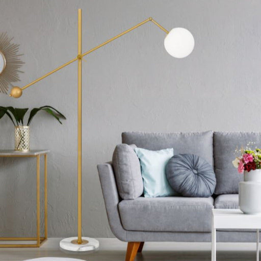 Buy Floor Lamps Australia Kemi Floor Lamp White Marble Gold Iron Opal Matt Glass - KEMI FL-GDOP