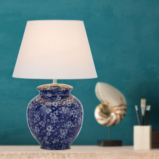 Buy Table Lamps Australia Yulan Table Lamp Blue Glass / White Fabric - YULAN TL-BLWH