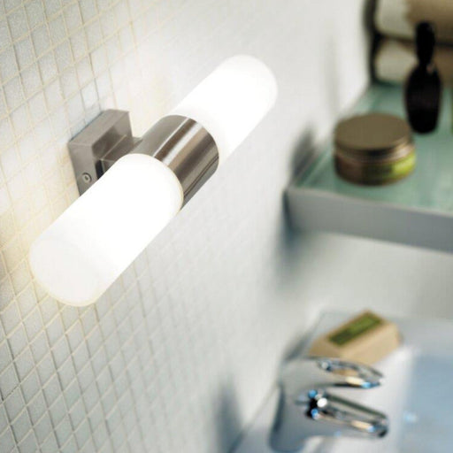 Buy Bathroom Vanity Lights Australia Tangens 2 Light Bath Brushed Steel, Opal - 17141032