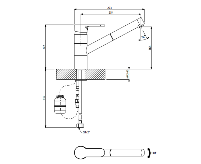ISA Pull Out Kitchen Mixer Lead Free Chrome & Onyx - 400710B-LF