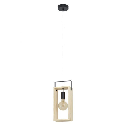 Buy Pendant Lights Australia Famborough 1 Light Pendant Black Steel Nutural Wood - 43413N
