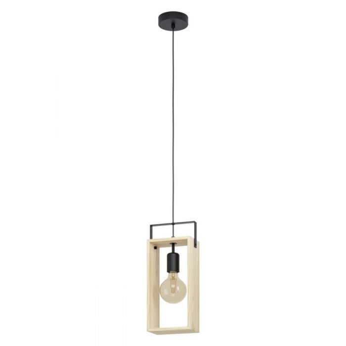 Buy Pendant Lights Australia Famborough 1 Light Pendant Black Steel Nutural Wood - 43413N