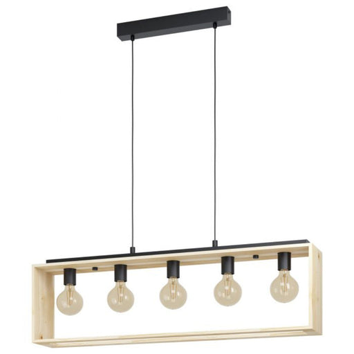 Buy Island Pendant Lights Australia Famborough 5 Light Pendant Black Steel Nutural Wood - 43414N