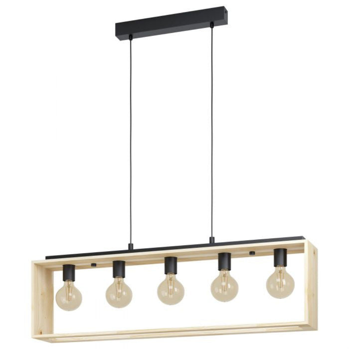Buy Island Pendant Lights Australia Famborough 5 Light Pendant Black Steel Nutural Wood - 43414N