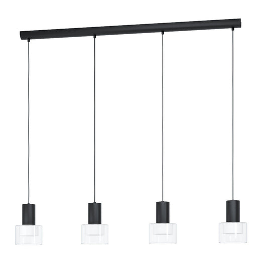 Buy Pendant Lights Australia MOLINEROS Pendent 4 Lights Black Steel Clear Glass 3CCT - 39726N
