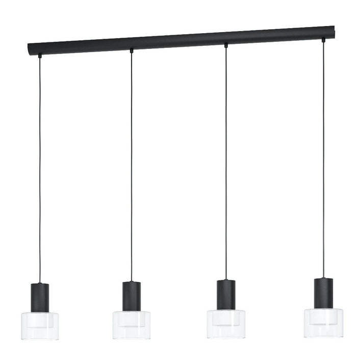 Buy Pendant Lights Australia MOLINEROS Pendent 4 Lights Black Steel Clear Glass 3CCT - 39726N