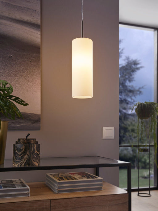 Buy Mini Pendants Australia Troy 1 Light Pendant Satin Nickel & White 110mm - 85977