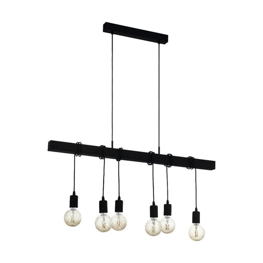 Buy Island Pendant Lights Australia TOWNSHEND Island Pendant 6 Lights Black Steel / Black Wood - 49755N
