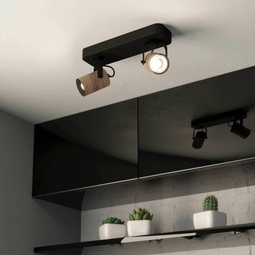 Buy Spotlights Australia Cayuca Spotlight 2 Lights Black Steel Brown Wood 4000K - 900437N