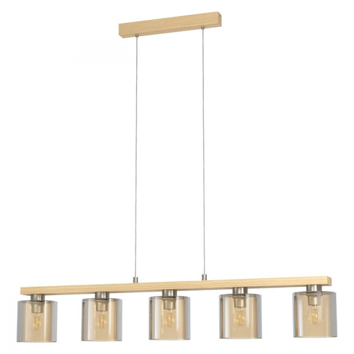 Buy Island Pendant Lights Australia Castralvo 5 Light Pendant Satin Nickel & Amber - 98592