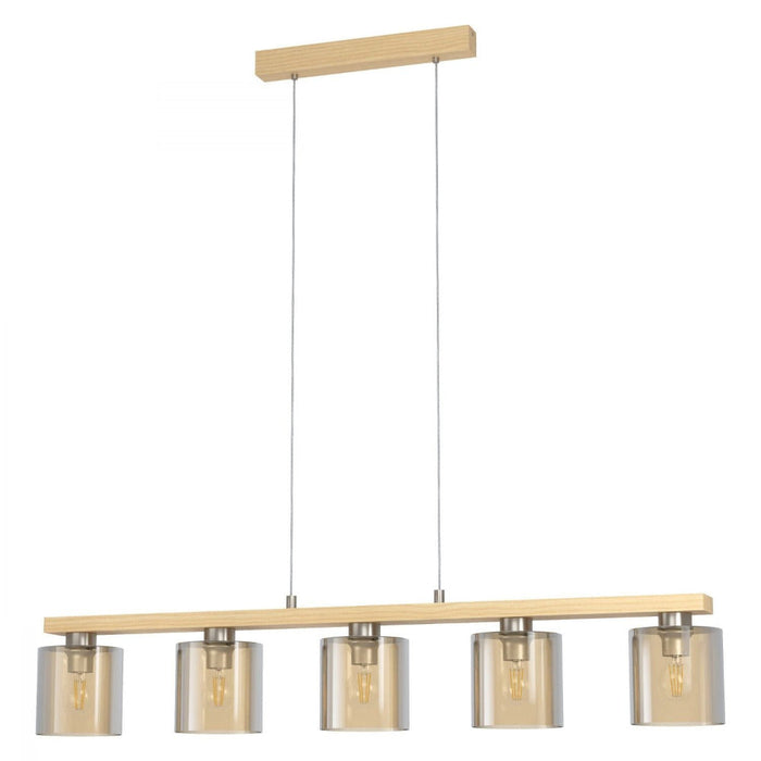 Buy Island Pendant Lights Australia Castralvo 5 Light Pendant Satin Nickel & Amber - 98592