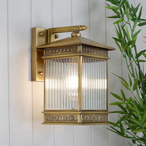 Buy Outdoor Wall Lanterns Australia Avera 1 Light Wall Light Outdoor IP44 175mm Antique Brass - AVERA EX175-BRS