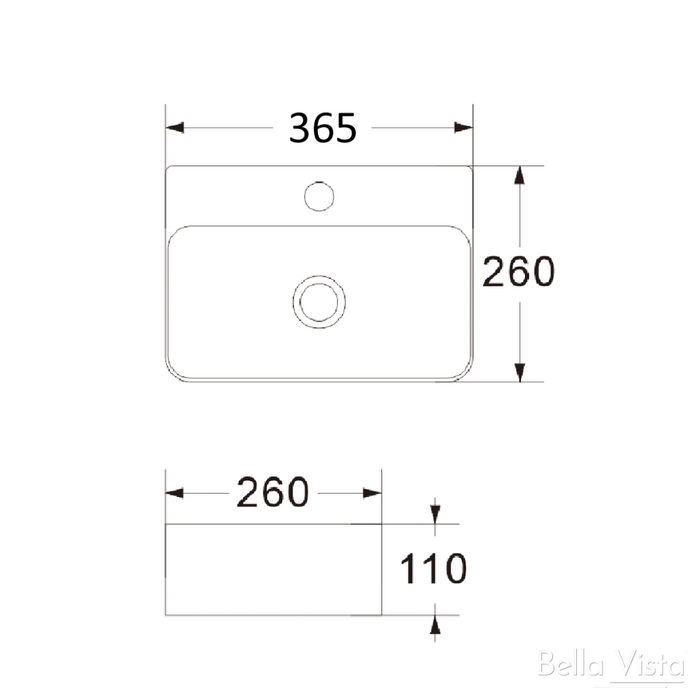 Mallory 365mm Above Counter Basin White - BAS-3625105