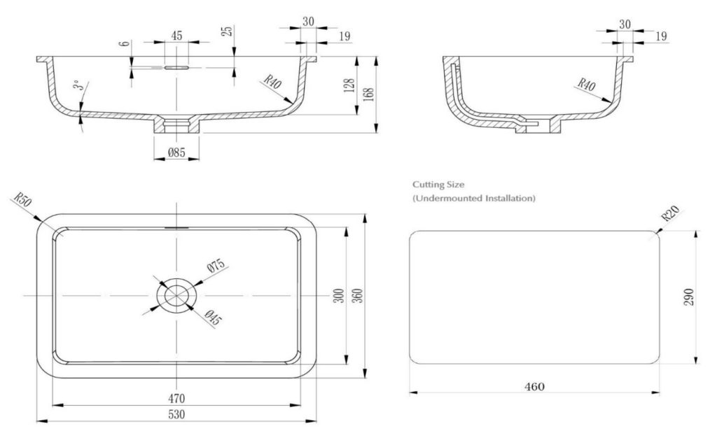 Thalios Undermount Basin Matte White - BAS-U-S-533616-MW
