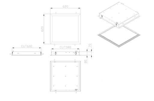 Buy LED Panel Lights Australia Square LED Panel Light W620mm 53W White Aluminium 4000K - S9794/606CW