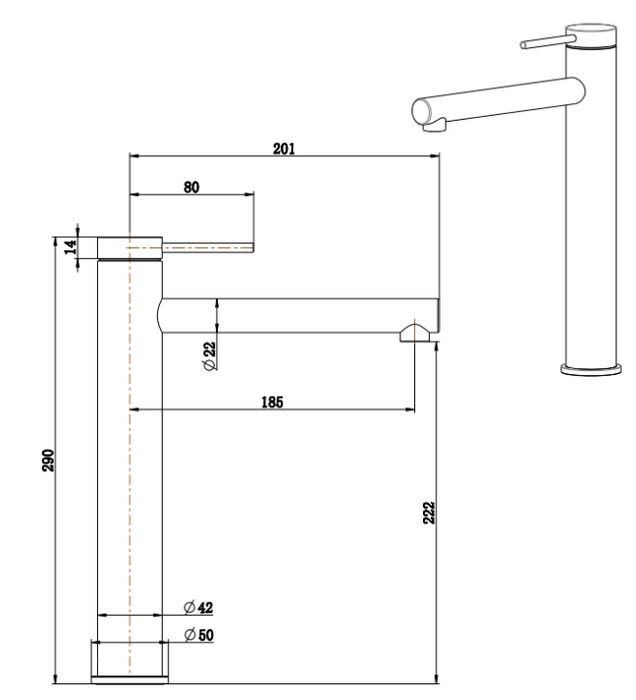 Mica Tall Basin Mixer Straight Chrome - BMS-51-TALL-CP