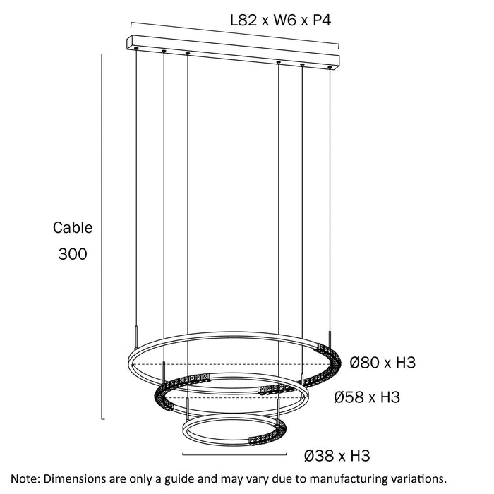 Brera LED 3 Tier Pendent Light 80W Tri Colour Black - BRERA PE3T-BK