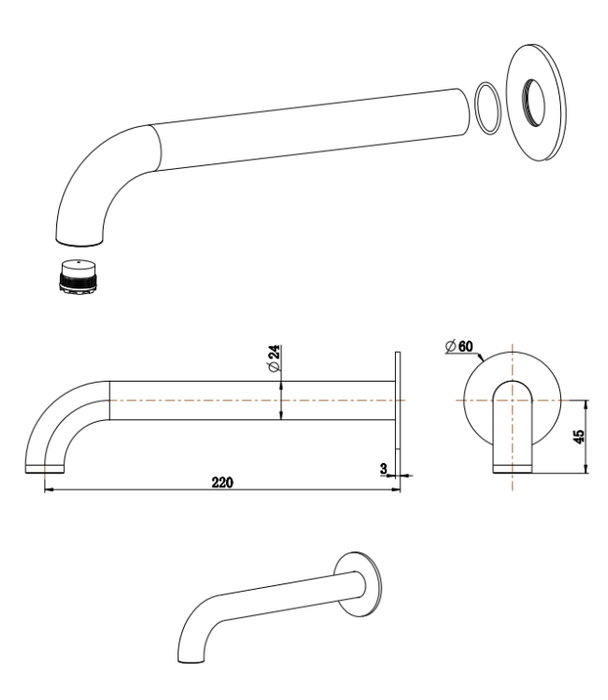 Mica 220mm Heritage Bath Spouts Chrome - BTH-4-22-CP