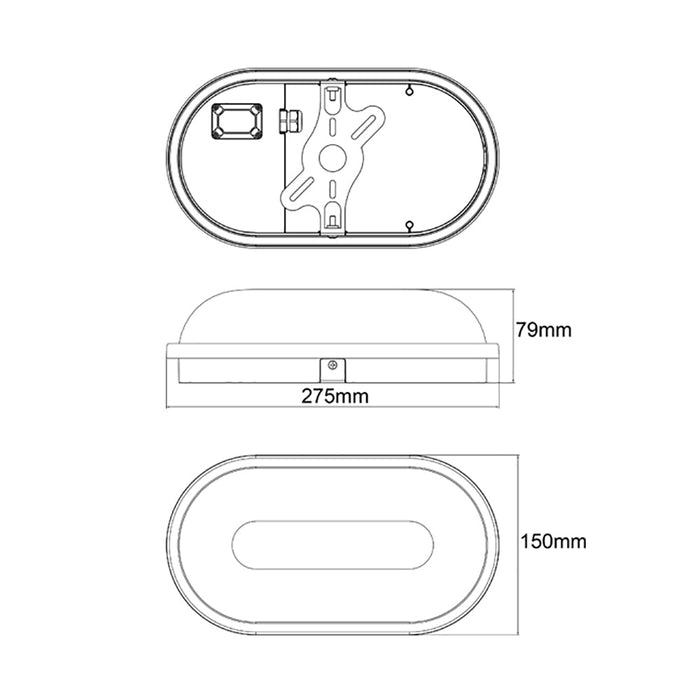 Buy LED Bunker Lights Australia LED Bulkhead Light Oval 12W Black 3000K IP65 - BULK11