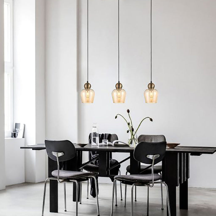 Buy Island Pendant Lights Australia Interior Bronze Amber Ellipse Glass Shape 3 Light Island Pendant - CHAMPAN1X3S