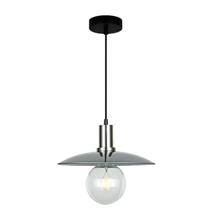 Buy Pendant Lights Australia Chapeau 1 Light Pendant Satin Chrome With Smoke Coolie Shape Shade 315mm - CHAPEAU3