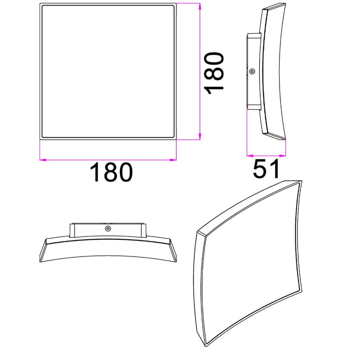Buy Exterior Wall Lights Australia CRISTAL Square Exterior Wall Light Grey 3CCT - CRISTAL1