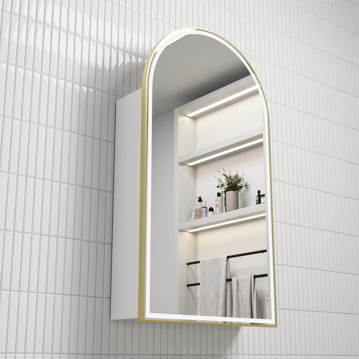 Canterbury LED Shaving Cabinet 3CCT Matte White With Brushed Gold Frame - LSCCAN-500-MW-BG